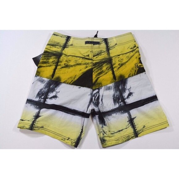 OAKLEY MENS LAG BOARDSHORTS SWIMSUIT BLACK AND YELLOW SUNRISE 30 NEW $45 - Picture 2 of 5